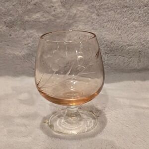 Vintage Pink Depression Etched Floral Mini Brandy Snifter Cognac Wine/Shot Glass